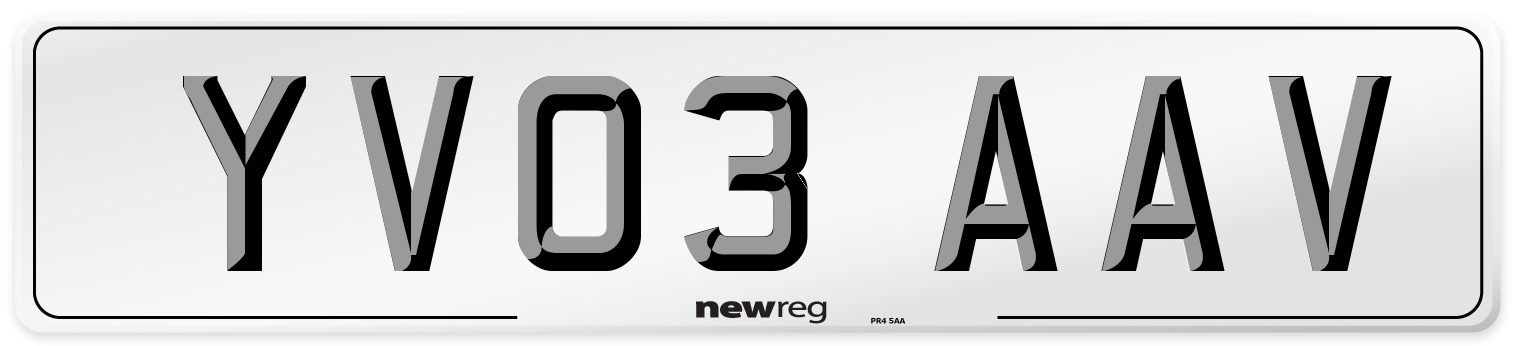 YV03 AAV Number Plate from New Reg